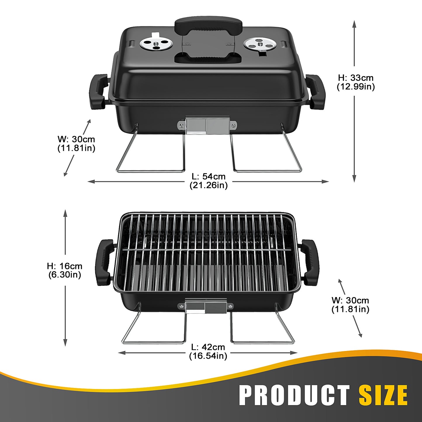 RESVIN Charcoal Grills, Portable Charcoal Grill with Lid Stainless Steel Barbecue Grill, Small Folding Tabletop Grill for Outdoor Cooking Camping Beach Traveling Picnic Backyard