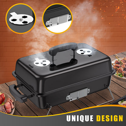 RESVIN Charcoal Grills, Portable Charcoal Grill with Lid Stainless Steel Barbecue Grill, Small Folding Tabletop Grill for Outdoor Cooking Camping Beach Traveling Picnic Backyard