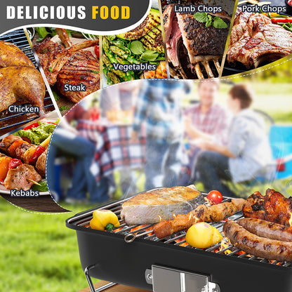 RESVIN Charcoal Grills, Portable Charcoal Grill with Lid Stainless Steel Barbecue Grill, Small Folding Tabletop Grill for Outdoor Cooking Camping Beach Traveling Picnic Backyard